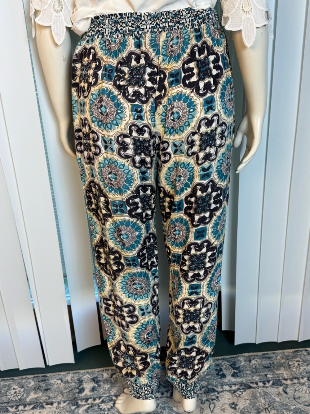 Angie Teal Multi Boho Elastic-Waist Joggers - Picture 3 of 11